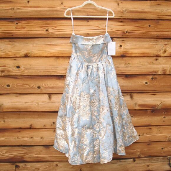 MAC DUGGAL 20726 Blue Strapless Brocade Midi Dress with Pockets - Picture 7 of 16